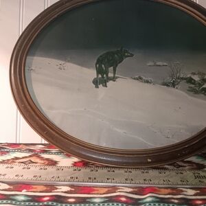 "The Lone Wolf," an Oval  painting by Alfred von Wierusz-Kowalski. 16.5"×13.5"